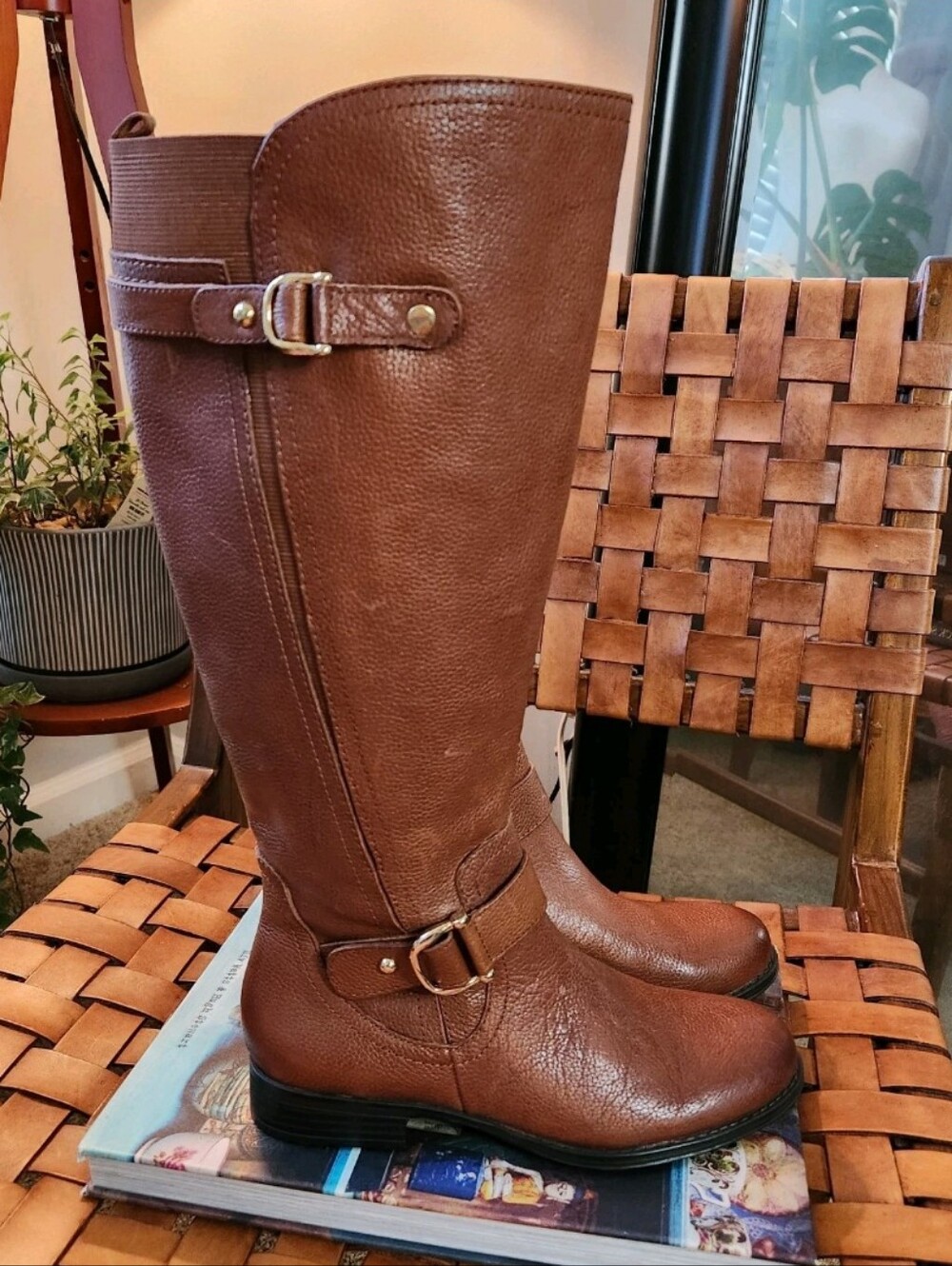 Naturalizer Brown Riding Boots Size 6.5 Jan Wide Calf Pebble Leather Flat